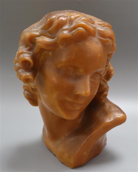 A French Art Deco wax half head H.36cm